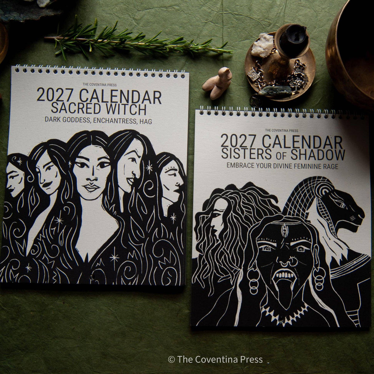 WYLD WOMEN Calendar 2027 | Original linocut art with goddess guidance and cut out oracle cards.