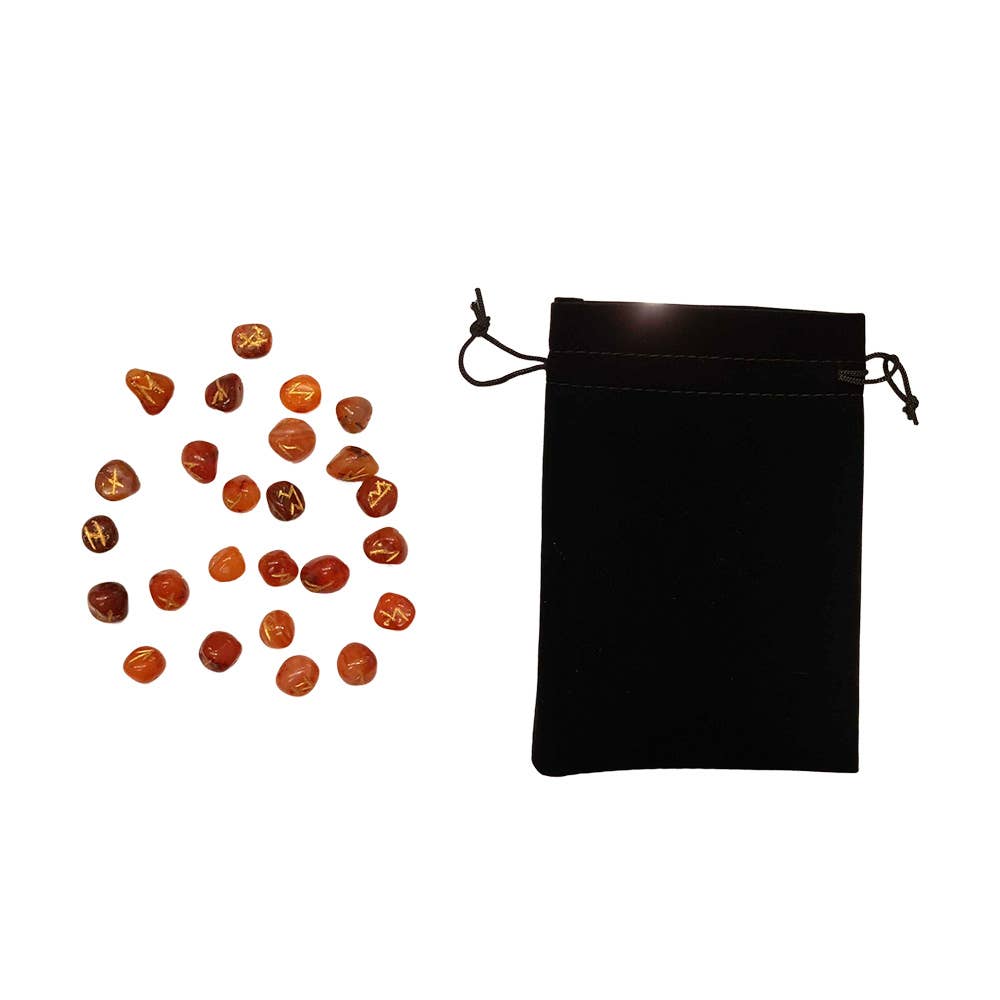 Elder Futhark Rune Set, Tumbled Stones 1-2cm, With Pouch