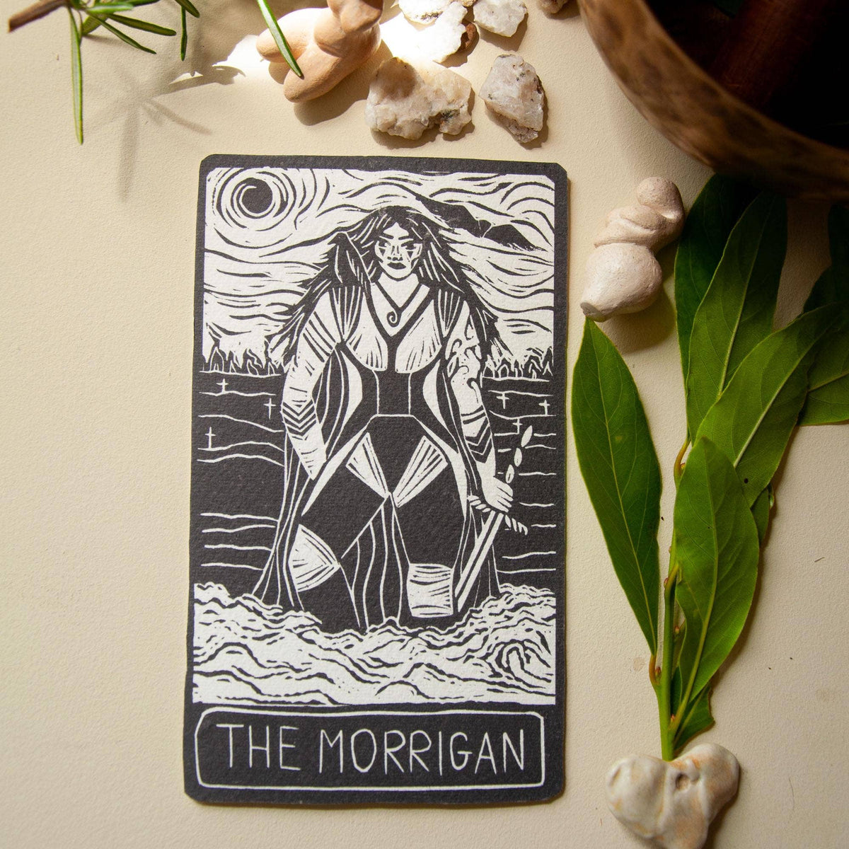 MORRIGAN  ORACLE ALTAR CARD | Linocut design