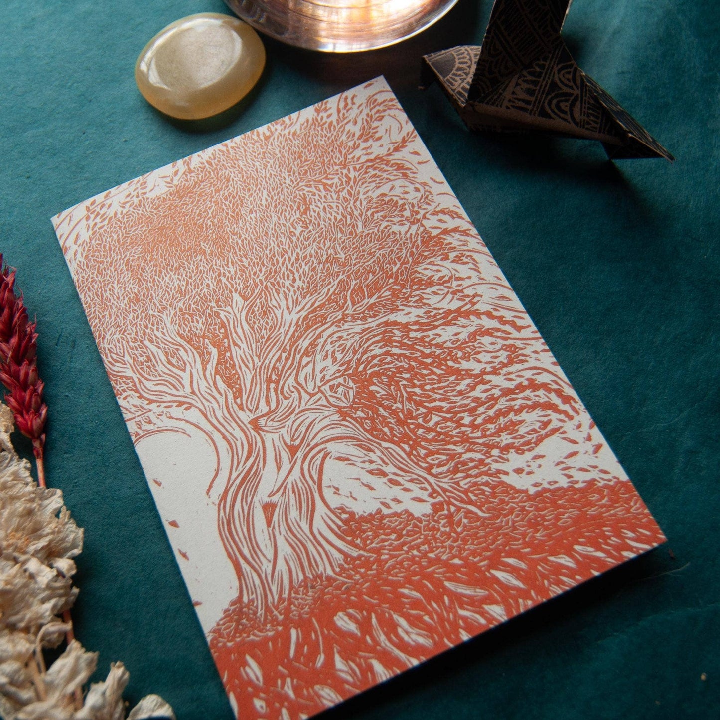 AUTUMN DRYAD | Greeting card | Linocut Design.