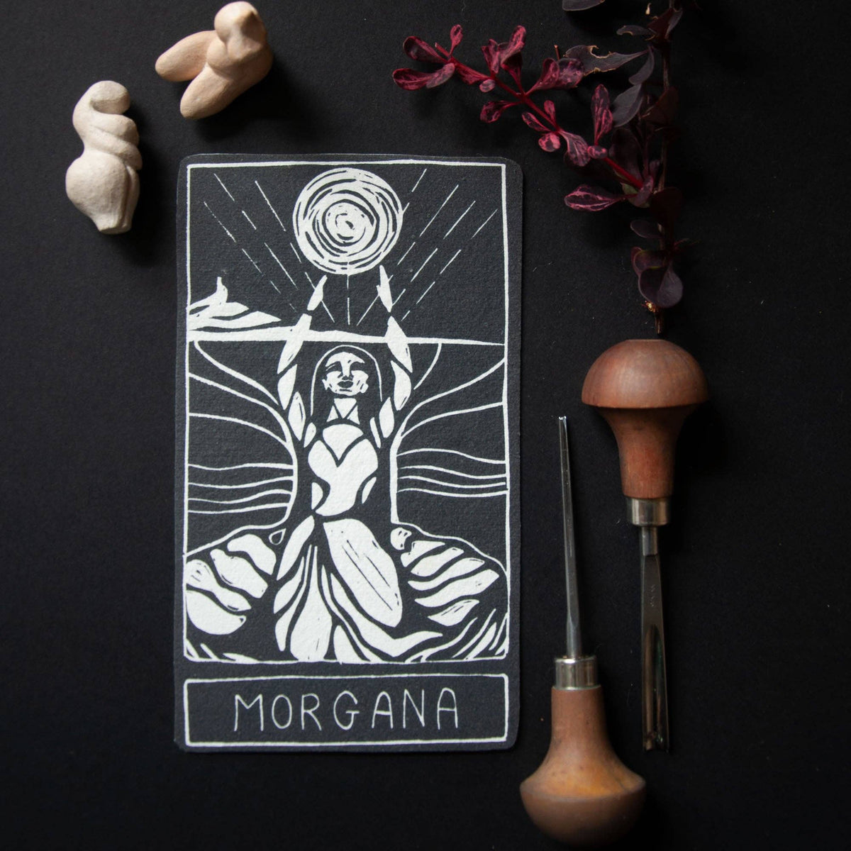 MORGANA ORACLE ALTAR CARD | Linocut design