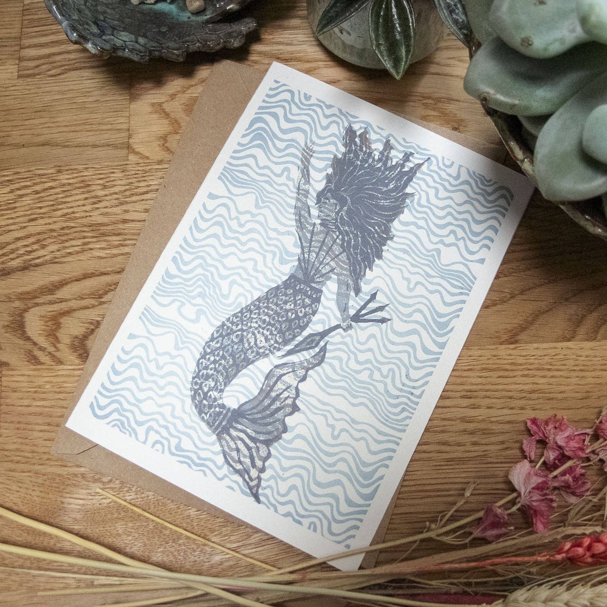 THE MERFOLK | Greeting card | Linocut design