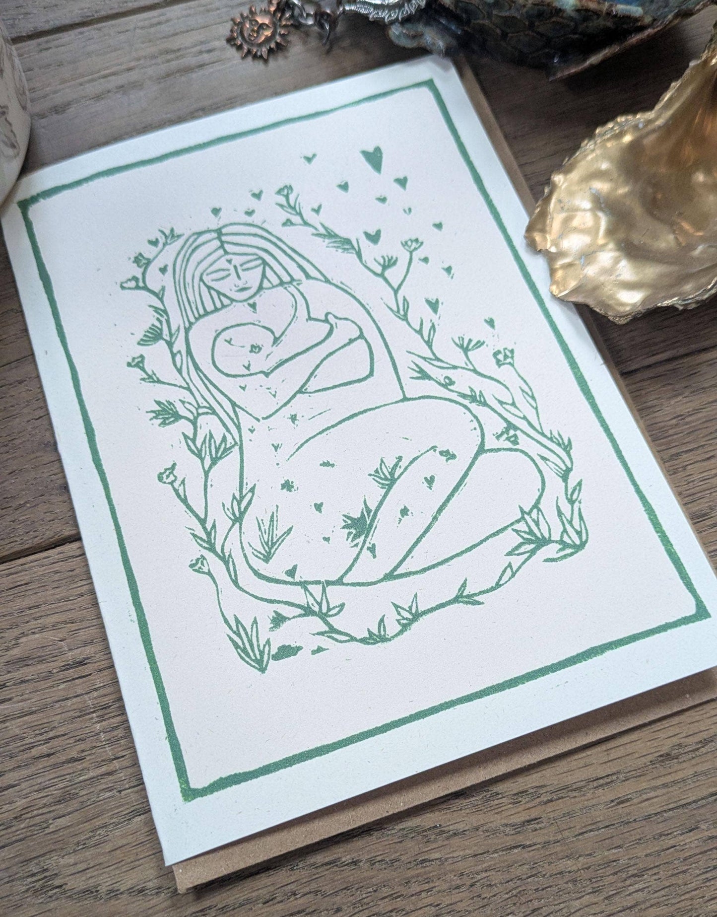 MOTHER AND BABY | Greeting card | Linocut design