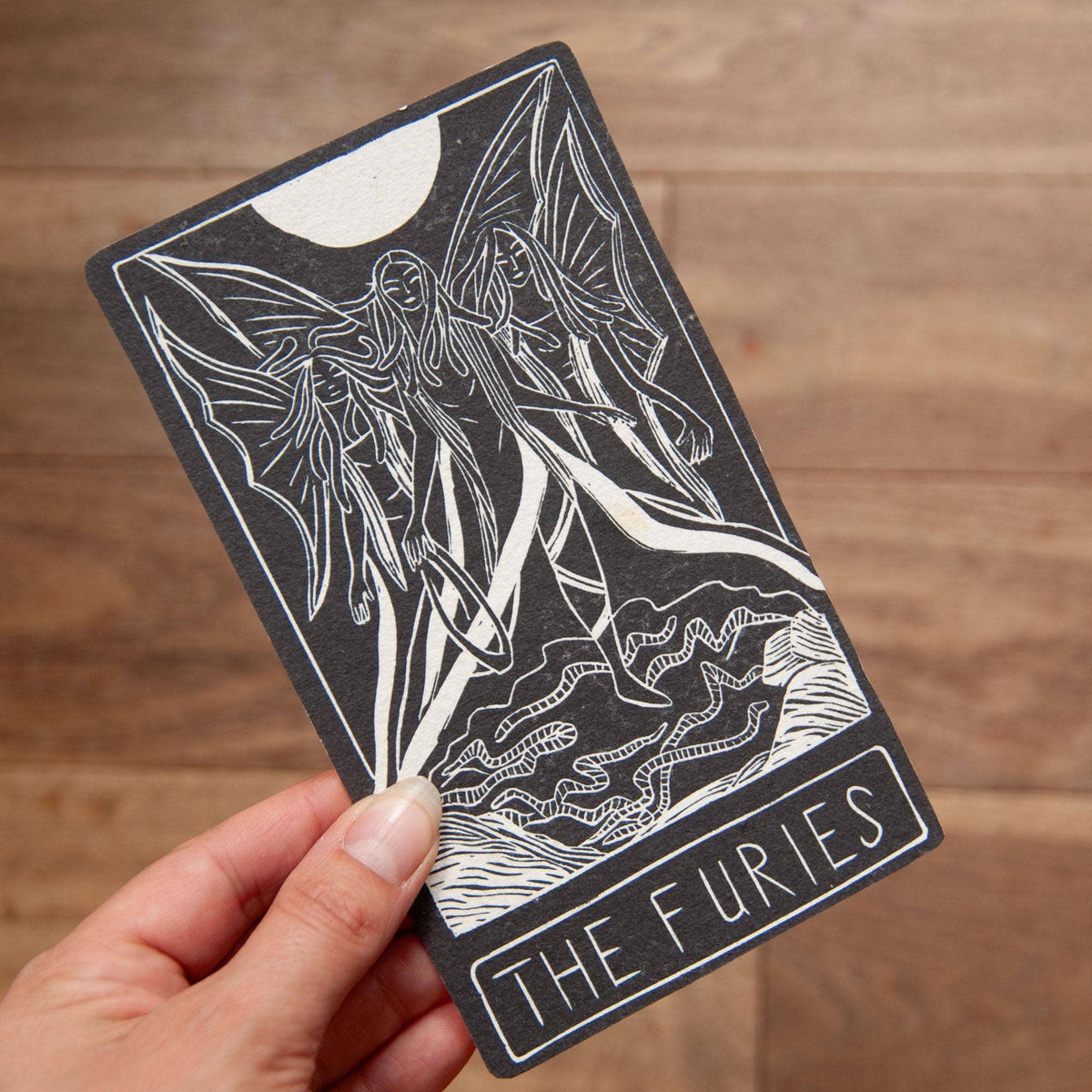 THE FURIES  ORACLE ALTAR  CARD | Linocut design