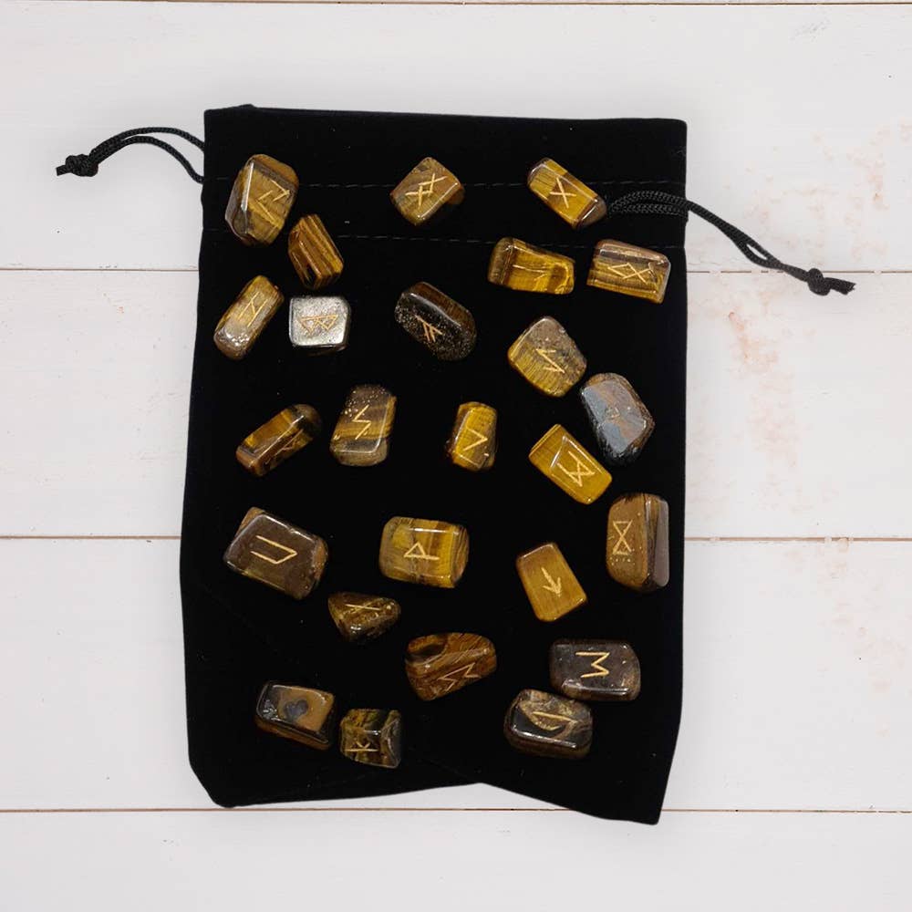 Elder Futhark Rune Set, Tumbled Stones 1-2cm, With Pouch