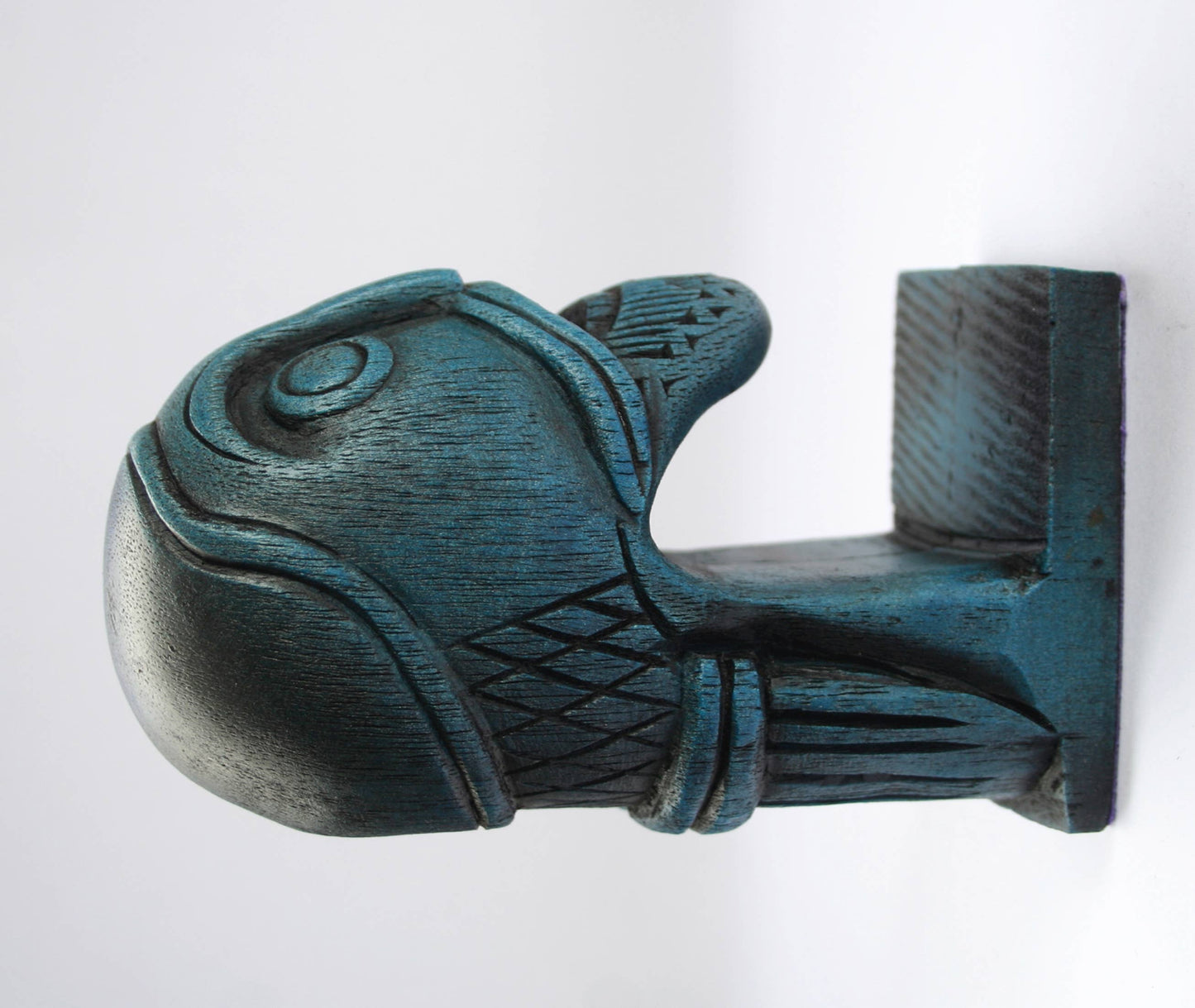 Blue Viking Head Oseberg Cart - Reproduction Norse Pagan Carving.
