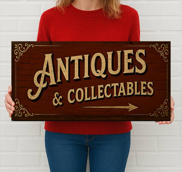Antiques & Collectables Metal Sign – Vintage-Inspired Wall