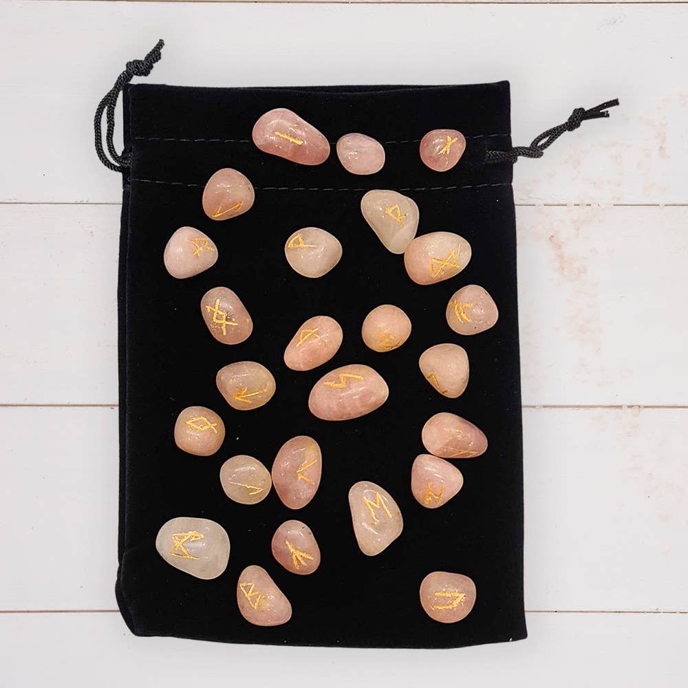 Elder Futhark Rune Set, Tumbled Stones 1-2cm, With Pouch