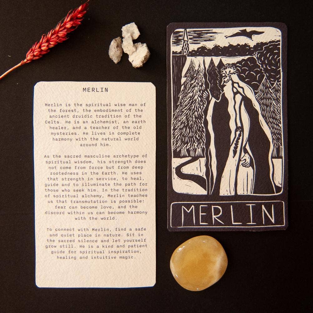 MERLIN ORACLE ALTAR CARD | linocut design