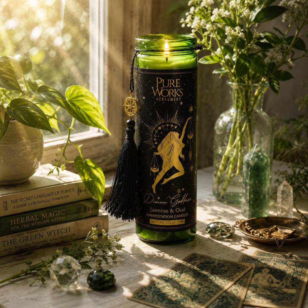 Candle in Glass Jar Esoteric Divine Goddess Jasmine and Oud