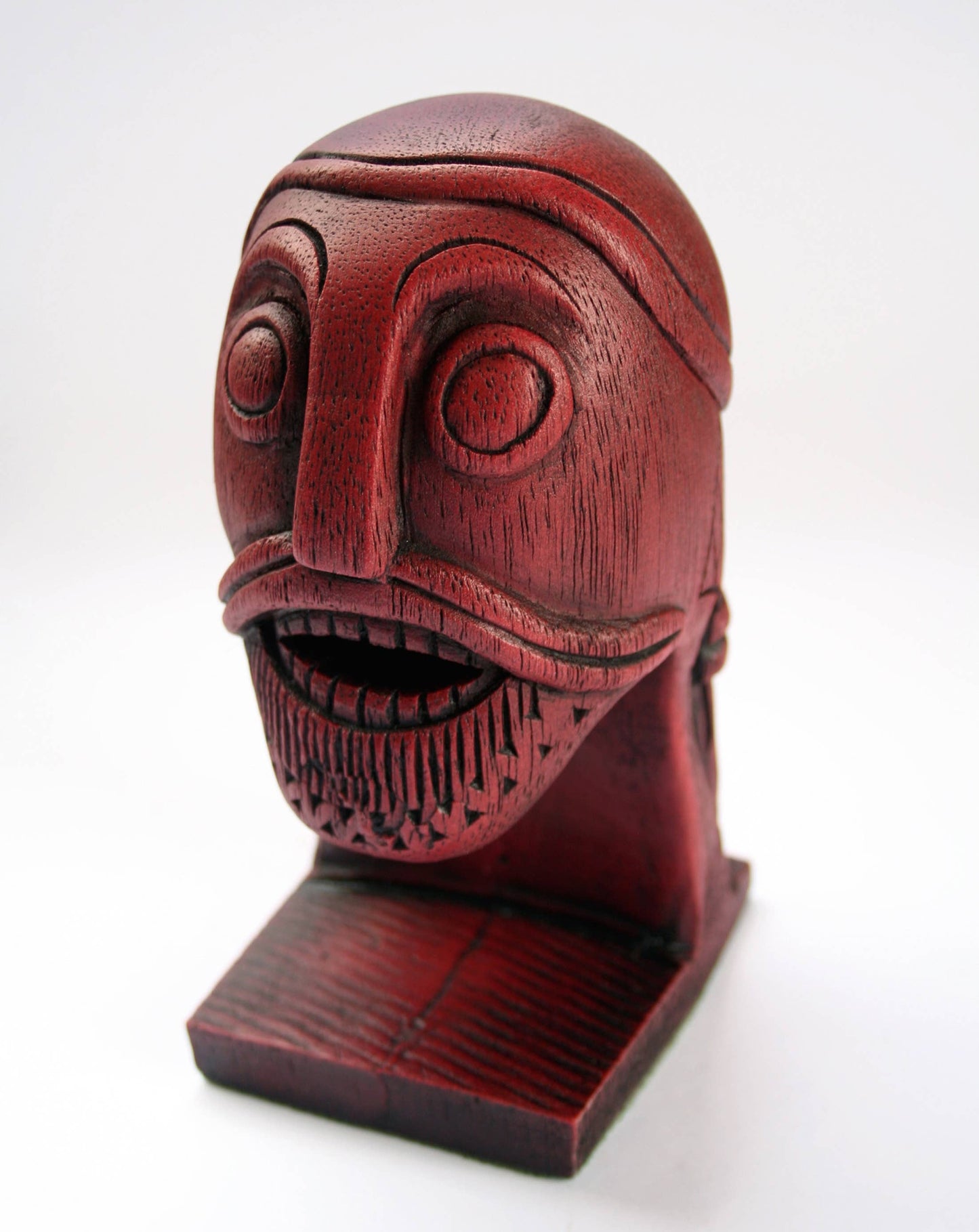 Red Viking Head Oseberg Cart - Reproduction Norse Pagan Carving.