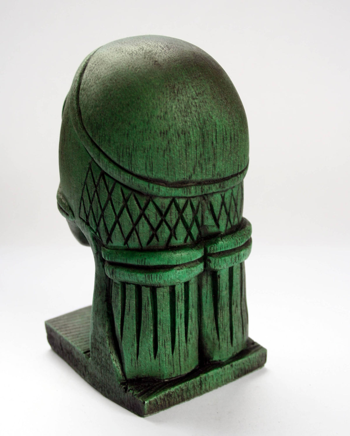 Green Viking Head Oseberg Cart - Reproduction Norse Pagan Carving.