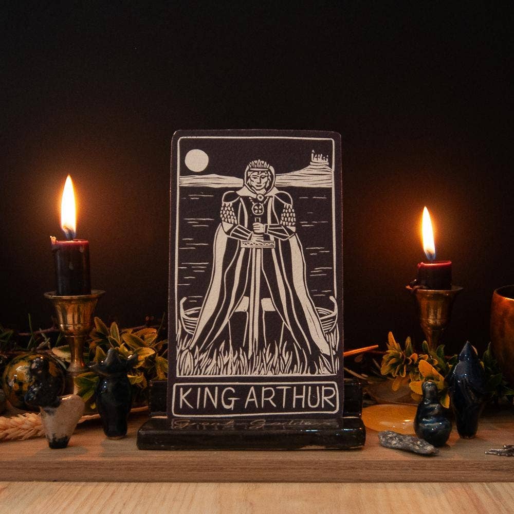KING ARTHUR ORACLE ALTAR CARD | Linocut design