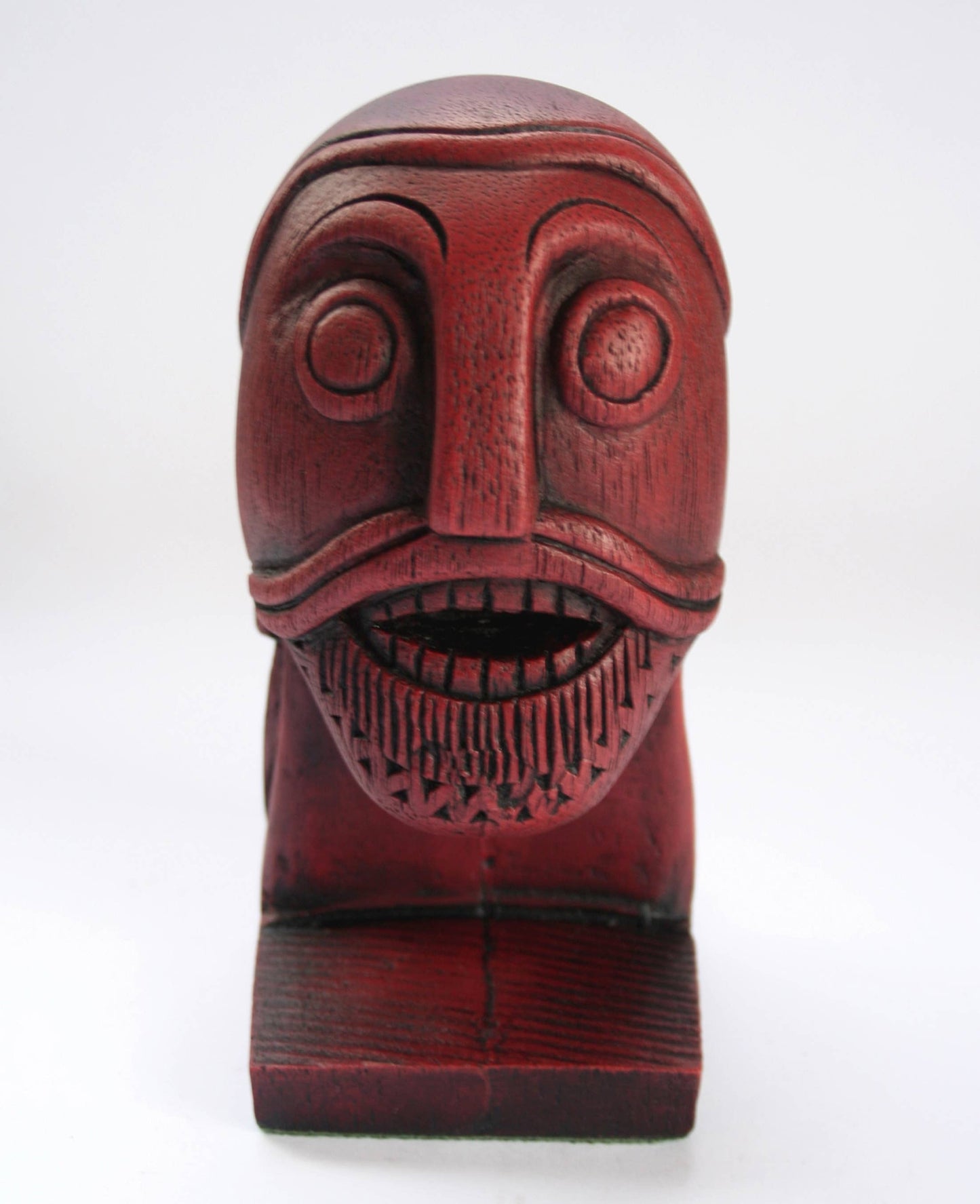 Red Viking Head Oseberg Cart - Reproduction Norse Pagan Carving.
