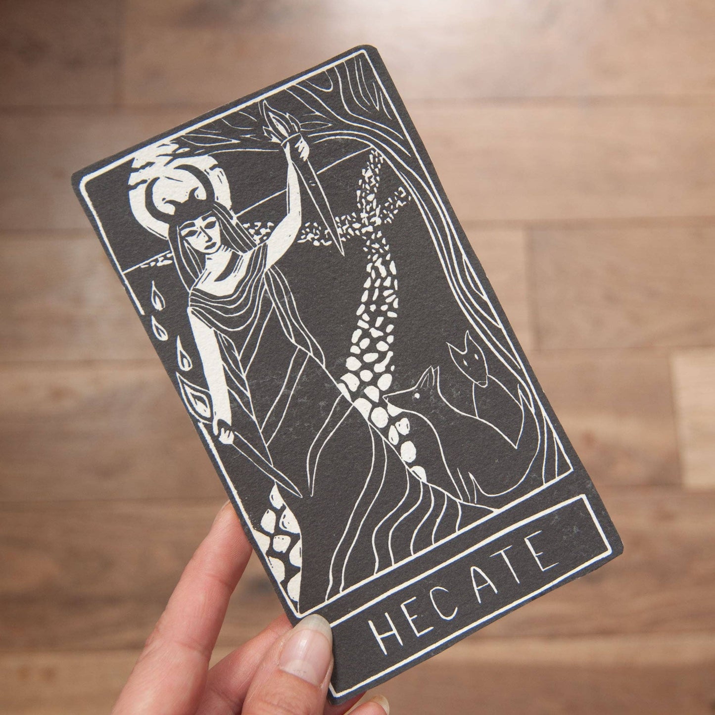 HECATE ORACLE ALTAR CARD | Linocut design.