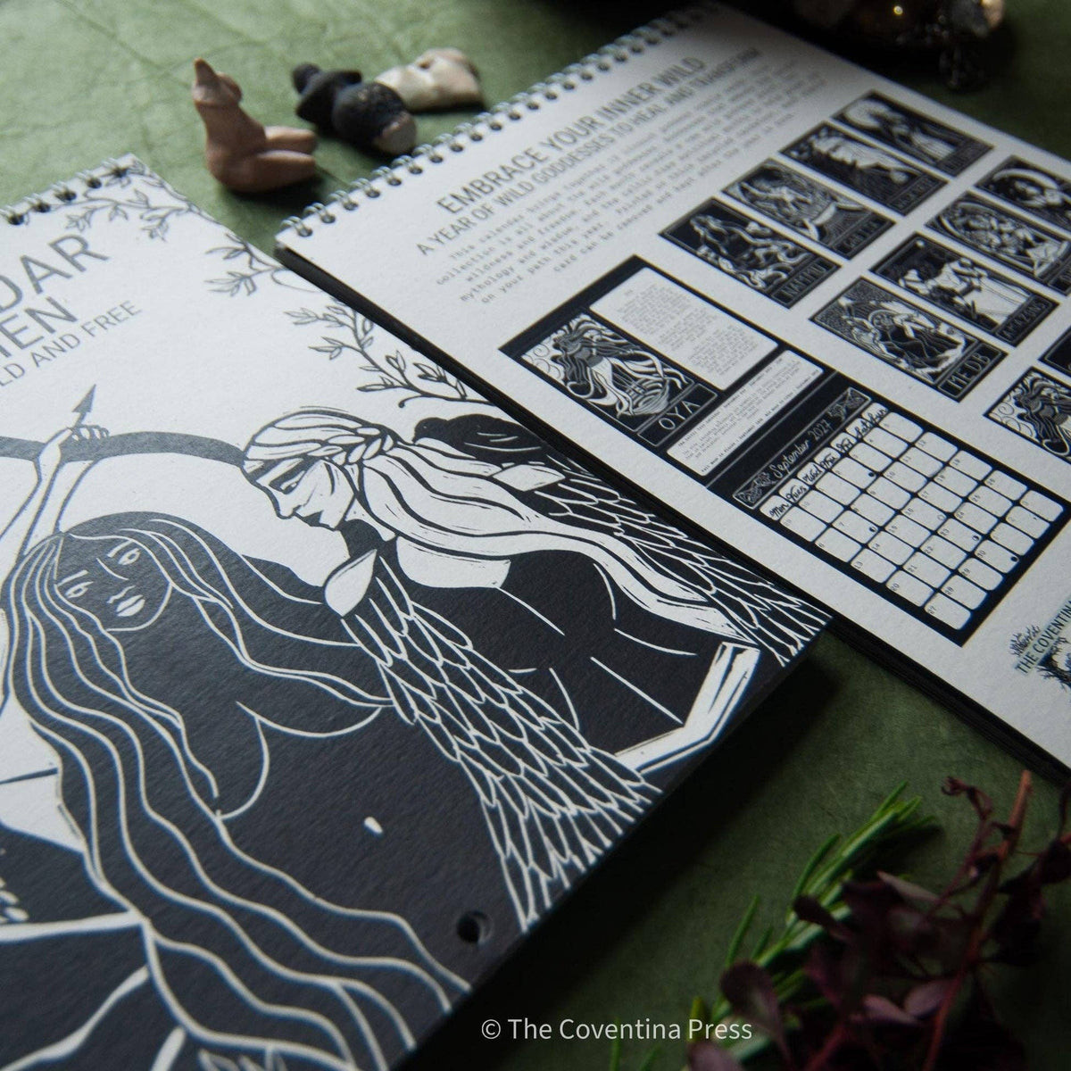 WYLD WOMEN Calendar 2027 | Original linocut art with goddess guidance and cut out oracle cards.