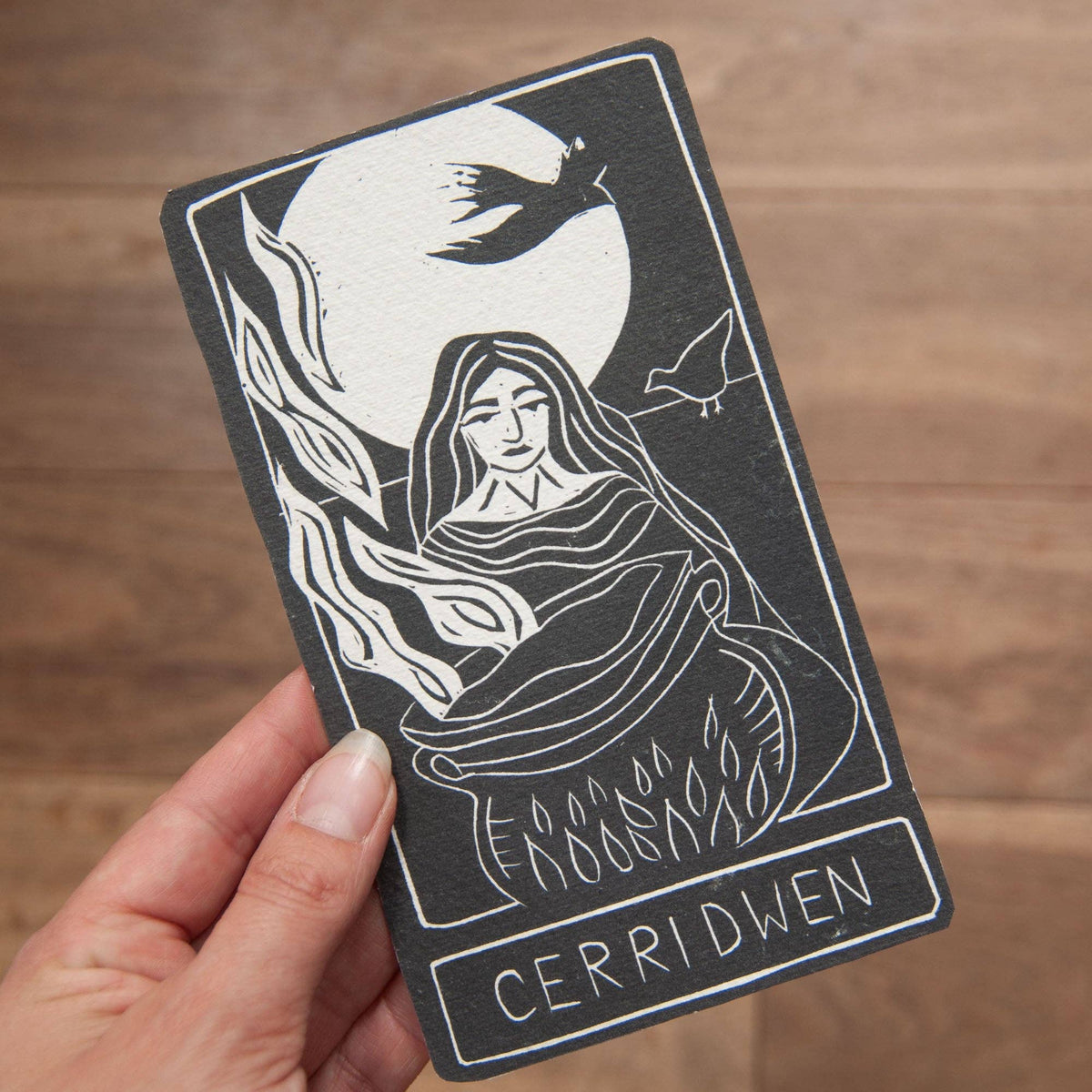 CERRIDWEN ORACLE  ALTAR CARD | Handmade linocut design
