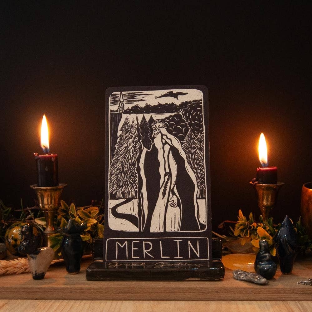 MERLIN ORACLE ALTAR CARD | linocut design