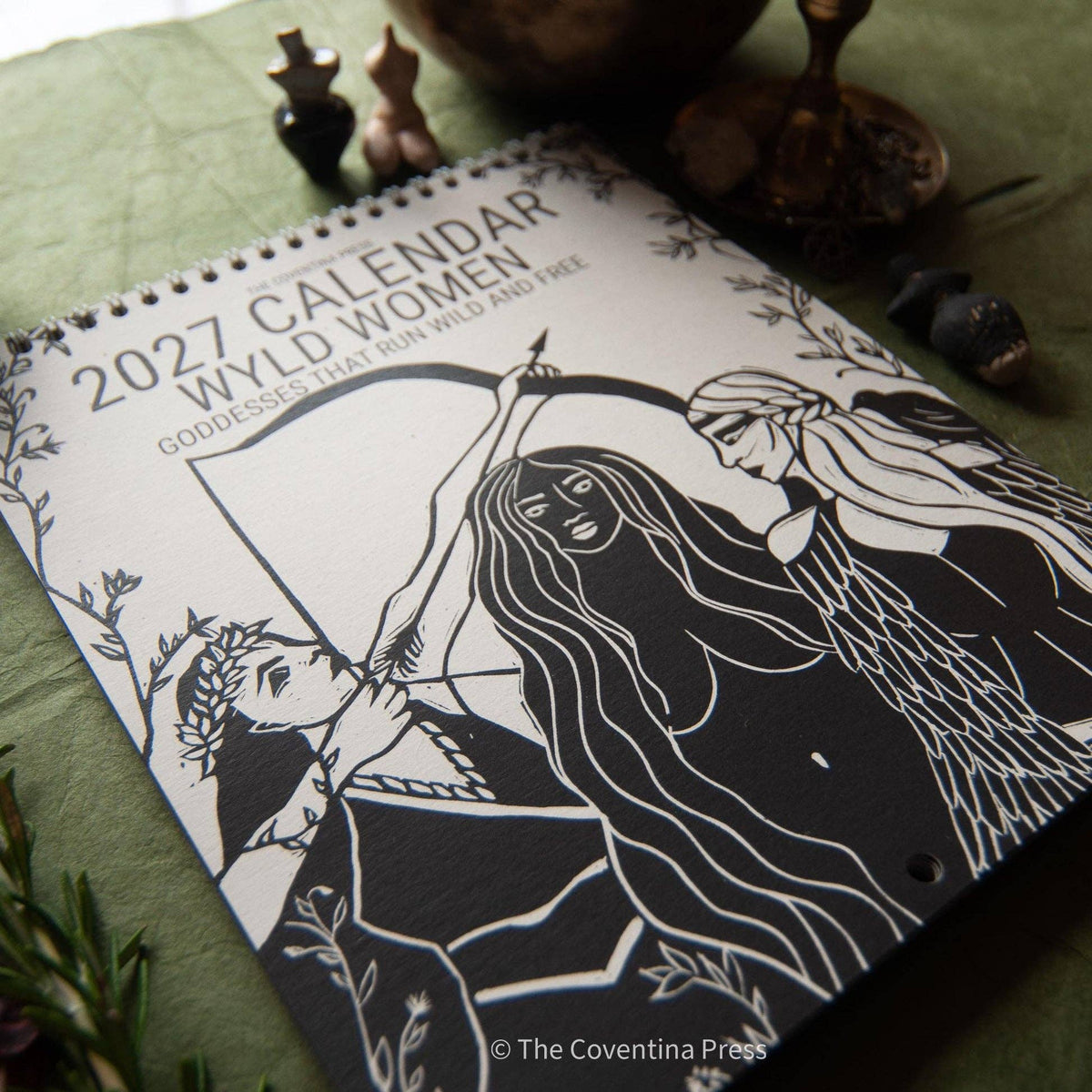 WYLD WOMEN Calendar 2027 | Original linocut art with goddess guidance and cut out oracle cards.