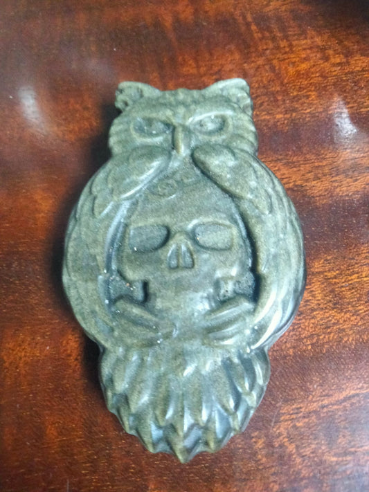 Golden Obsidian Skull and owl by Gaia Soul