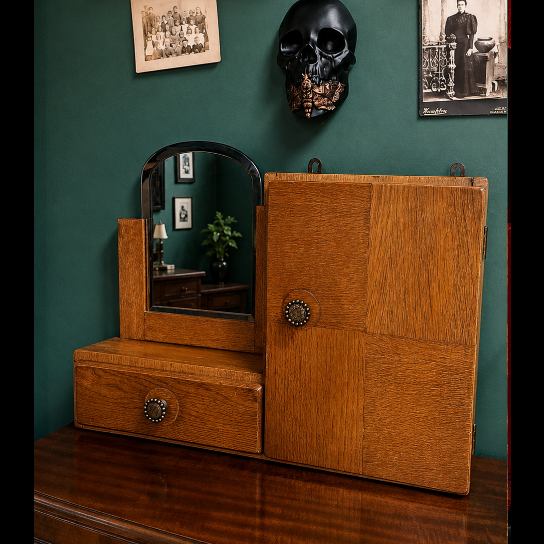Vintage Wooden Vanity Cabinet with Mirror