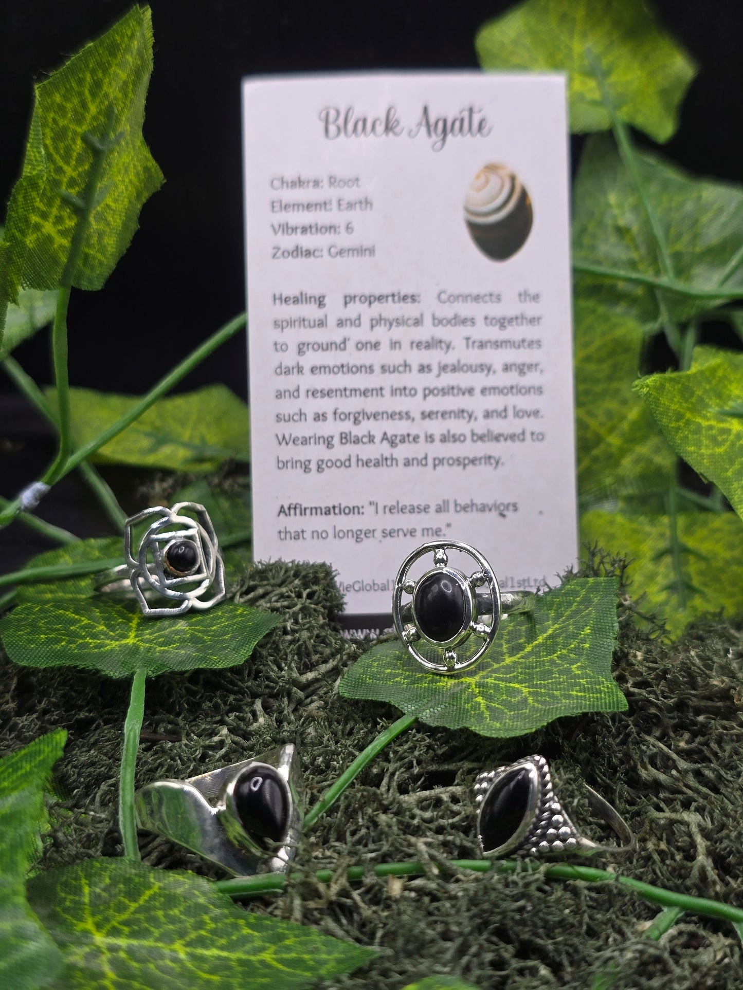 Silver plated gemstone rings - Black Agate