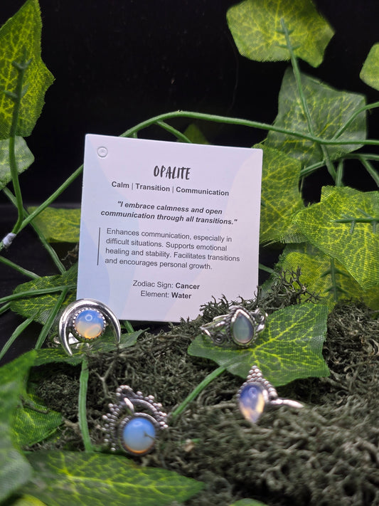 Silver plated gemstone rings - Opalite