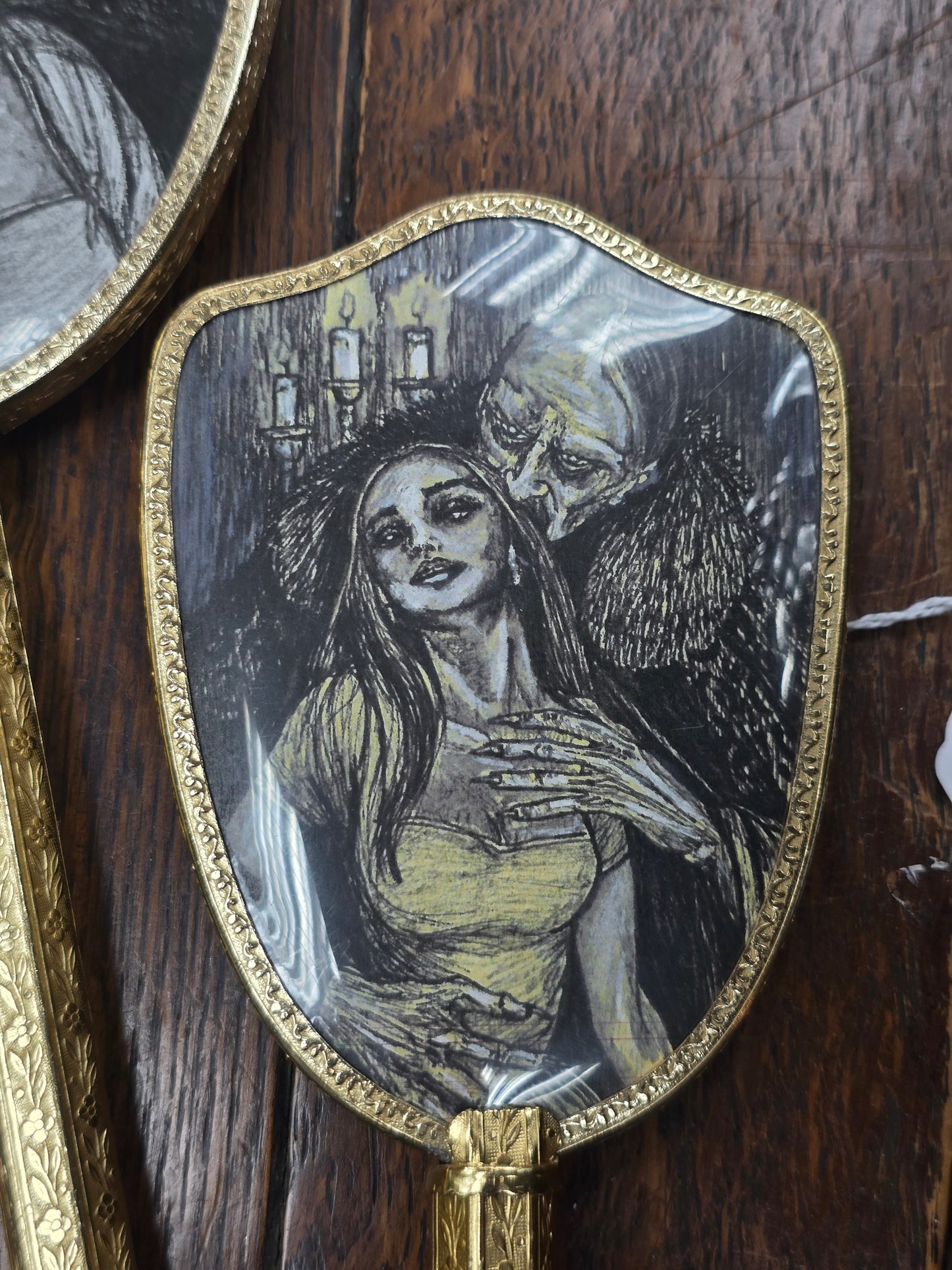 Upcycled hand mirror featuring 'Nosferatu' by Oddly Harriet
