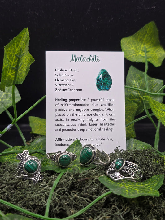 Silver plated gemstone rings - Malachite