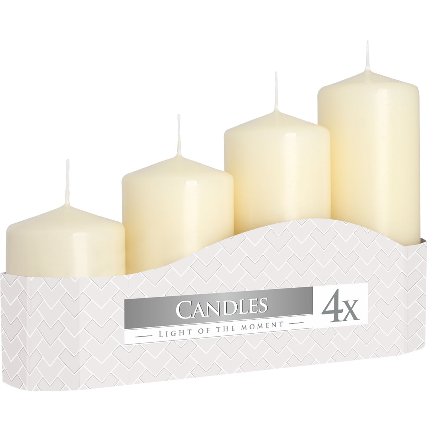 Set of 4 Pillar Candles Various sizes - Ivory