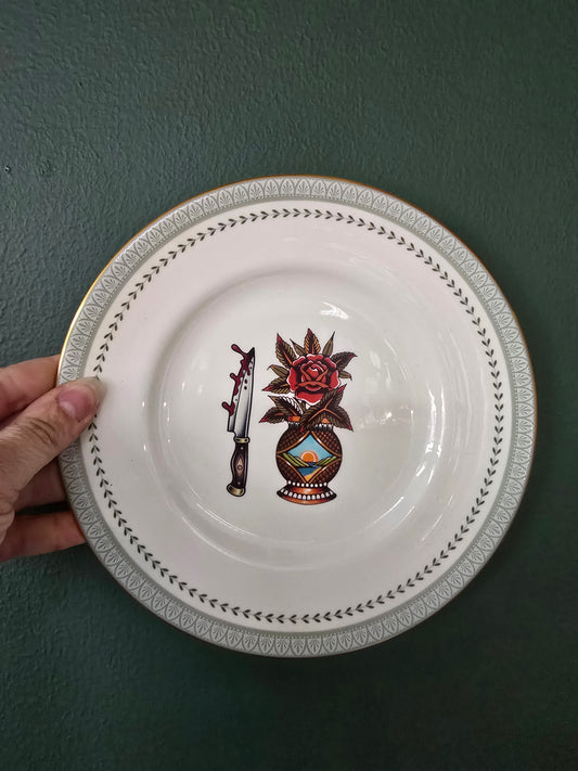 Rose and Sword decorated plate by Hollow House Emporium