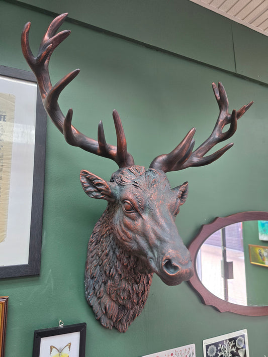 Large Antique Bronze Effect Stag Wall Head
