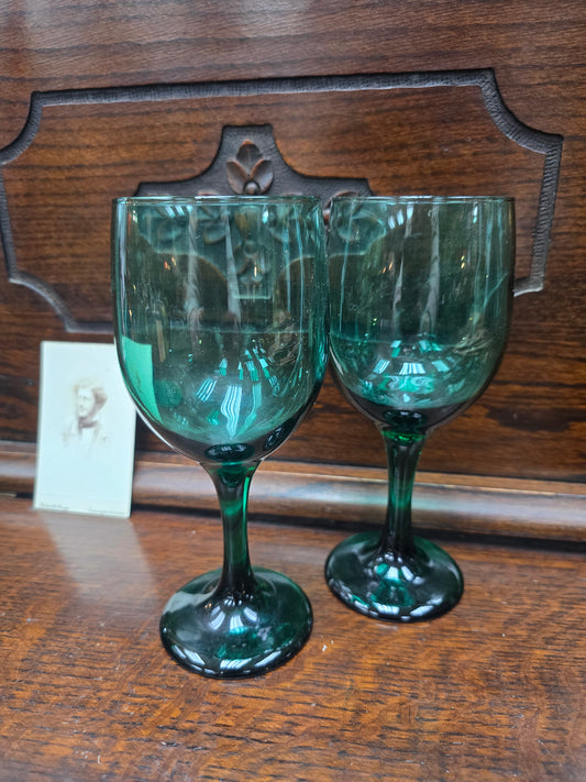 Pair of Vintage Libbey Juniper Green Teardrop Goblets