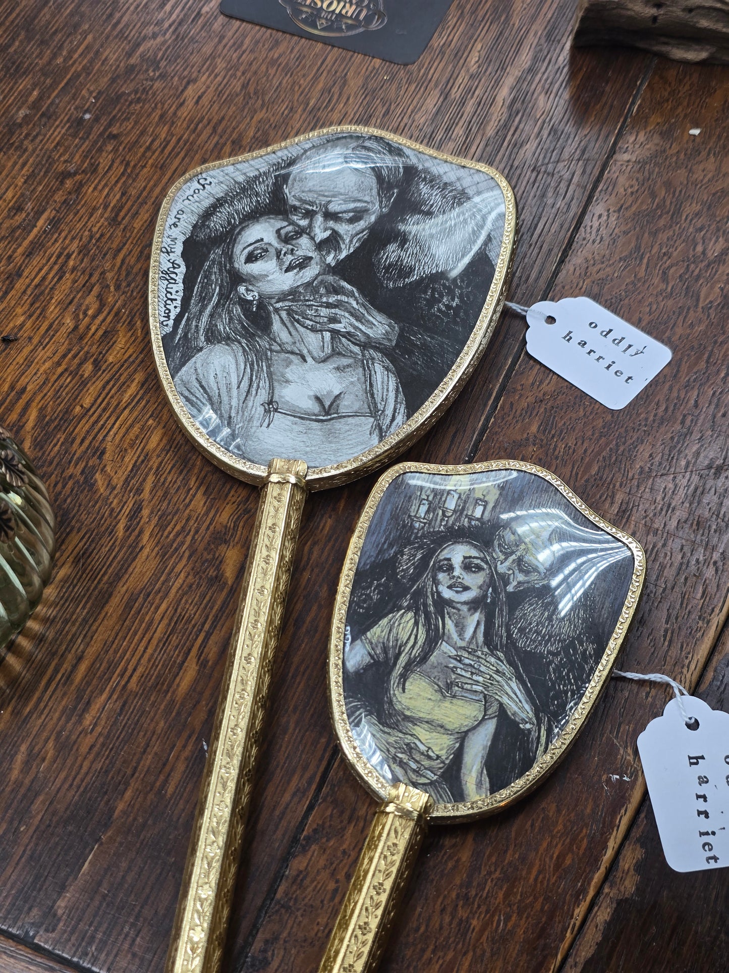 Upcycled hand mirror featuring 'Nosferatu' by Oddly Harriet