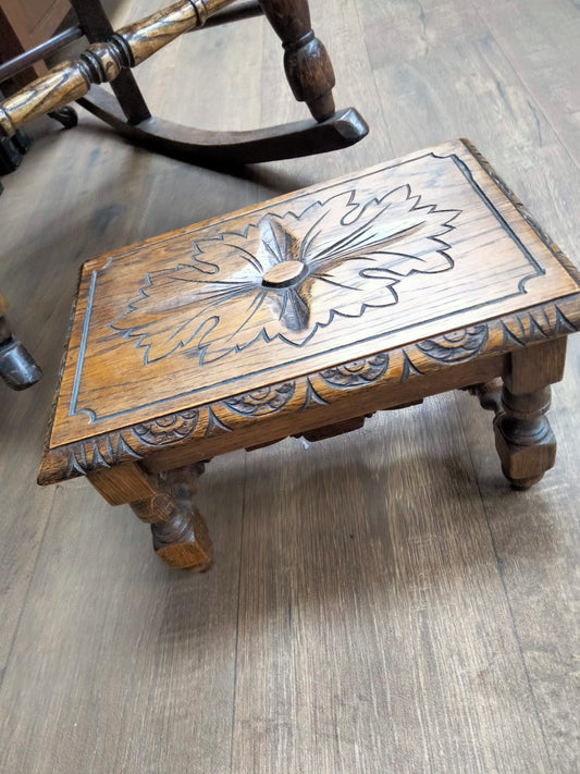 Antique Victorian  carved oak footstool
